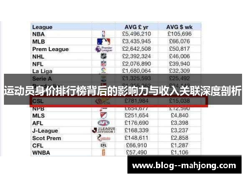 运动员身价排行榜背后的影响力与收入关联深度剖析
